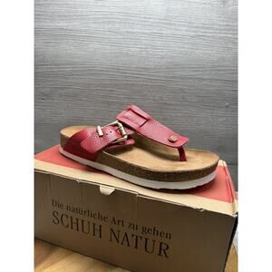 New Women's Haflinger Thong Sandals Red Leather Gold Buckle Cora Women 9